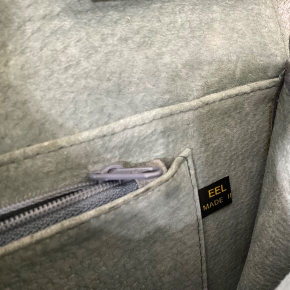 Vintage Eel Skin Leather Gray Handbag Clutch Shoulder Bag Purse removable strap - Picture 8 of 13